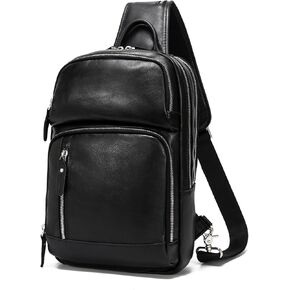 LANNSYNE Full Grain Leather Sling Bag For Men, Crossbody Bag fits 12.9" iPad Crossbody Chest Daypack in Kuwait