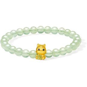 24K Solid Gold Bracelets Cute Horse Animal Charm Green Prehnite Gemstone Beaded Stretch Bracelet Dainty Jewelry for Women Daughter Birthday Christmas 6.7"/17CM A1916023 in Kuwait