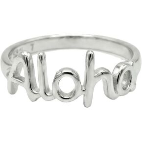 925 Sterling Silver Hawaiian Ring, "Aloha Hawaii" Graffiti Script Wedding Band, Nickel Free Hypoallergenic for Sensitive Skin, Gift Box Included in Saudi Arabia