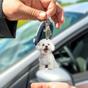 Bichon Frise Acrylic Keychain - 2D Flat Car Mirror Charm - Cute Dog Lover Gift - Funny Hanging Decor for Home & Vehicle Interior in Kuwait