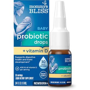 Mommy's Bliss Baby Probiotic Drops + Vitamin D, Supports Digestive Health and Immunity, 400IU Vitamin D for Healthy Bone Development, Newborns +, Flavorless, 0.34 Fl Oz (30 Servings) in Kuwait