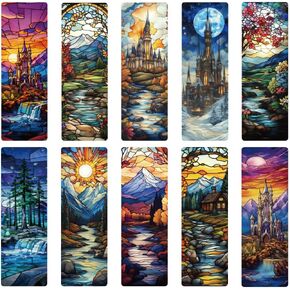 10 قطع من الإشارات المرجعية ذات الطابع الخيالي للقراءة مقاس 5.9 × 2 بوصة علامات كتاب الحيوانات الملون زجاج النافذة الإشارات المرجعية تصميم غابة قلعة الحيوان مستطيل علامة كتاب أكريليك للرجال والنساء والقارئ والكاتب in Kuwait