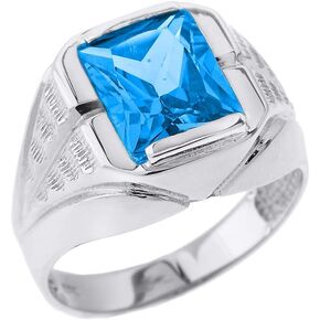 .925 Sterling Silver Square Cubic Zirconia Birthstone Men’s Statement Ring - Sizes 4-16 in Kuwait