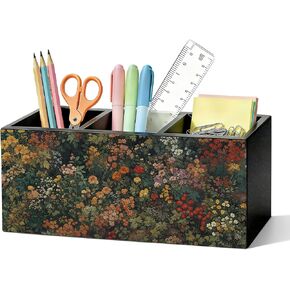 Dark Green Floral Pen Pencil Holder for Desk, Moody Cottagecore Botanical Flower Wooden Box Sign Organizer for Home Room Office Bedroom Desk Accessories Tabletop Decorations in Kuwait