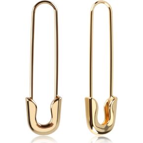 أقراط دبوس أمان ومشبك ورق من الذهب عيار 14 قيراط للنساء، أقراط عصرية فريدة من نوعها، مجوهرات غير تقليدية للارتداء اليومي والحفلات، 43 × 12 ملم in Kuwait