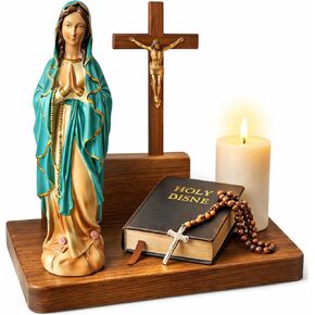 Virgin Mary Garden Statue Outdoor, 31 Inch Virgin Mary Praying Statue, Handcrafted Teal Blue Robe, Catholic Religious Decor for Mantel, Prayer Corner, Entryway Table, Bookshelf, Worship Space & Chapel in Saudi Arabia