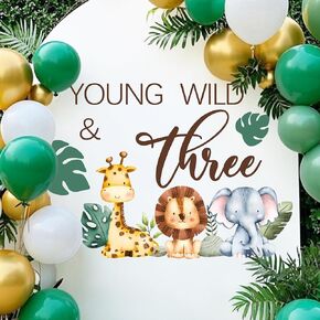 لافتة شارات Young Wild & Three، ديكورات حفلات برية وثلاثية، ديكورات عيد ميلاد سعيد الثالث، موضوع حيوانات الغابة، لوازم حفلات عيد الميلاد بعمر 3 سنوات باللون البني in Kuwait