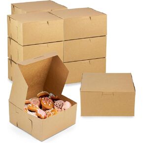 Fit Meal Prep 25 Pack Kraft Bakery Boxes, 6 x 6 x 3 Inches Brown Pastry Boxes, Cardboard Treat Boxes Pie Boxes Cookie Boxes Dessert Boxes for Cupcakes, Chocolates, Donuts, Macarons in Kuwait
