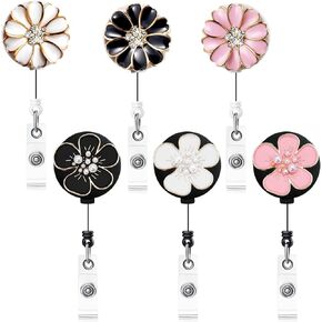 6 قطع من حاملات شارات الهوية مع كاميليا، بكرة شارة لطيفة سلك قابل للسحب مقاس 25 بوصة مع مشبك تمساح، حامل شارة ممرضة مشبك قابل للسحب مع حجر الراين اللؤلؤي اللامع in Kuwait