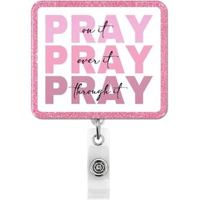 Christian Badge Reel, Pray on It Pink Retractable Badge Holder Name Tag ID Card Clip for Nurse Nursing Student Medical Office Worker in Kuwait