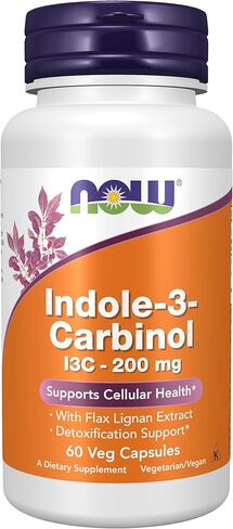 NOW Supplements, Indole-3-Carbinol 200 mg with Flax Lignan Extract, 60 Veg Capsules in Kuwait