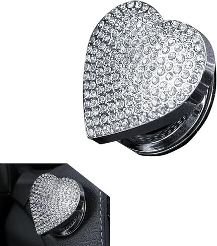 Car Push Start Button Cover, Heart-Shaped Rhinestones Decorative Start Stop Cover, Rotating Flip-Open Design Anti-Scratch Protector, Universal for Most Cars (Black & White) in Kuwait