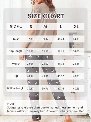 Women's Pajama Set, 2 Piece Panda Print Sleepwear, Short Sleeve Top and Pants Lounge Set, Soft Stretch Homewear Outfit in Saudi Arabia