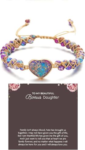 To My Bonus Daughter-Infinity Forever Love Heart Bracelet, Natural Emperor Stone Double Layer Purple Beaded Woven Wrap Bracelets Adjustable Mind Peace Gift Jewelry in Saudi Arabia