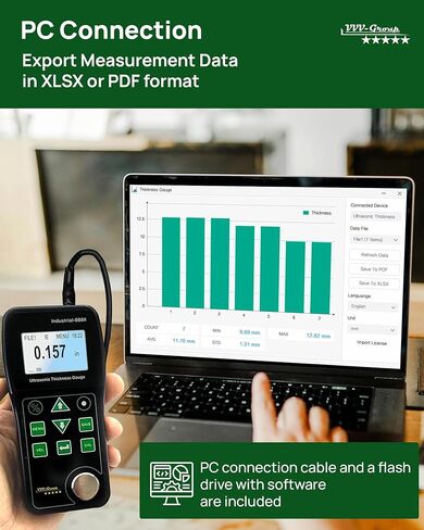 Ultrasonic Thickness Gauge Industrial-888X Echo-Echo Mode Measure Through Coating up to 19.685mils (500 microns) / Cast Iron Thickness Measurement/PC Connection in Kuwait