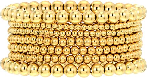 7 قطع أساور ذهبية للنساء، سوار ذهبي مرن قابل للتمدد من الخرز على شكل كرة قابل للتعديل مجوهرات بوهيمية عصرية لهدايا الإكسسوارات in Kuwait