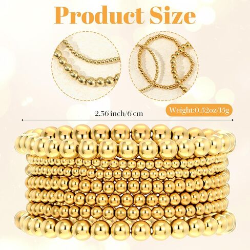7 قطع أساور ذهبية للنساء، سوار ذهبي مرن قابل للتمدد من الخرز على شكل كرة قابل للتعديل مجوهرات بوهيمية عصرية لهدايا الإكسسوارات in Kuwait