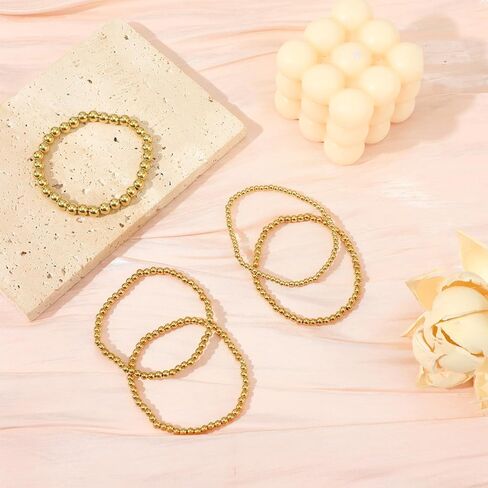 7 قطع أساور ذهبية للنساء، سوار ذهبي مرن قابل للتمدد من الخرز على شكل كرة قابل للتعديل مجوهرات بوهيمية عصرية لهدايا الإكسسوارات in Kuwait