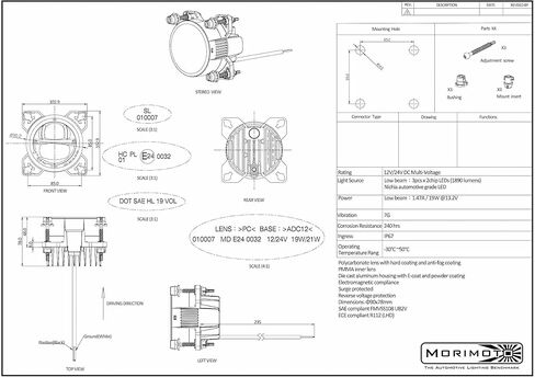 Morimoto BI-LED High/Lowbeam, Sealed3 LED Headlight Housing, Universal 90mm DOT Approved Projector, Ultra Bright Plug and Play Upgrade for Custom Cars, Motorcycles, Motorhomes, Buses, etc. (1x LF802) in Kuwait