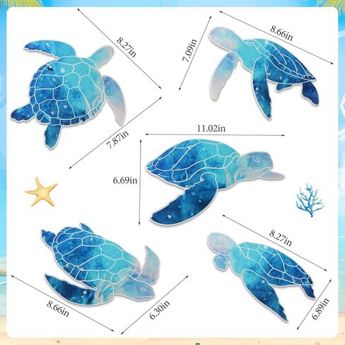 مجموعة من 5 قطع من ديكورات الحائط الخشبية على شكل سلحفاة البحر من ForraFun - ديكورات جدارية على شكل سلحفاة ساحلية عتيقة على شكل سلحفاة بحرية على الشاطئ مع خطافات للحمام والمنزل ومنزل البحيرة وحمام السباحة والأماكن الداخلية والخارجية in Kuwait