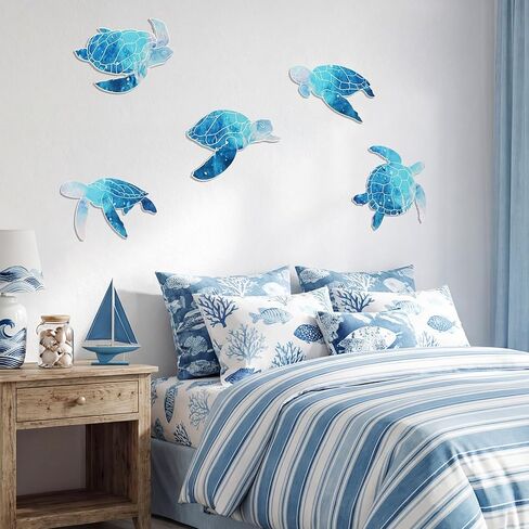 مجموعة من 5 قطع من ديكورات الحائط الخشبية على شكل سلحفاة البحر من ForraFun - ديكورات جدارية على شكل سلحفاة ساحلية عتيقة على شكل سلحفاة بحرية على الشاطئ مع خطافات للحمام والمنزل ومنزل البحيرة وحمام السباحة والأماكن الداخلية والخارجية in Kuwait