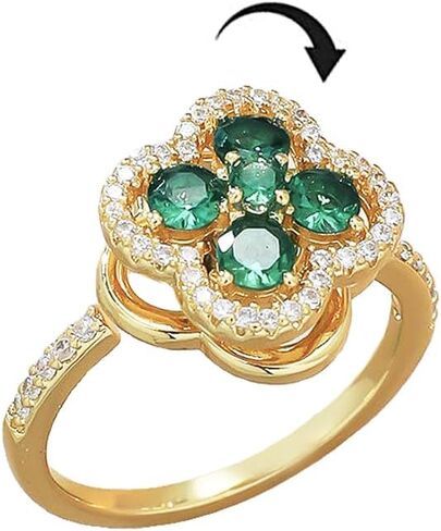 Four Leaf Clover Spinner Ring for Women Imitation Cubic Zirconia Lucky Flower Fidget Ring Stacking Adjustable Open Relief Stress Fidget Bands Elegant Irish Good Luck Jewelry for St Patricks Day in Saudi Arabia