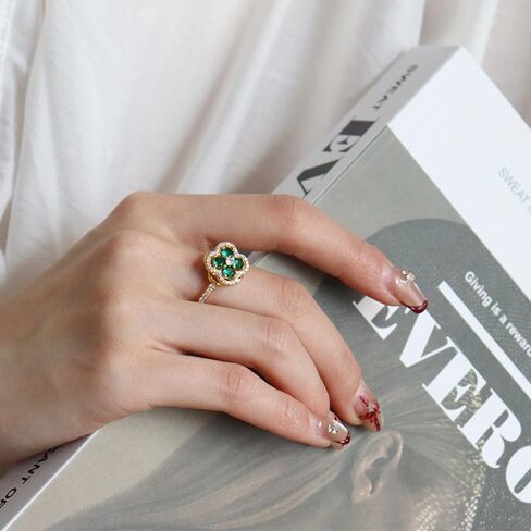 Four Leaf Clover Spinner Ring for Women Imitation Cubic Zirconia Lucky Flower Fidget Ring Stacking Adjustable Open Relief Stress Fidget Bands Elegant Irish Good Luck Jewelry for St Patricks Day in Saudi Arabia