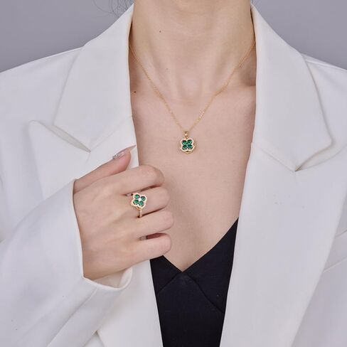 Four Leaf Clover Spinner Ring for Women Imitation Cubic Zirconia Lucky Flower Fidget Ring Stacking Adjustable Open Relief Stress Fidget Bands Elegant Irish Good Luck Jewelry for St Patricks Day in Saudi Arabia