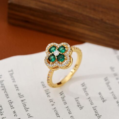 Four Leaf Clover Spinner Ring for Women Imitation Cubic Zirconia Lucky Flower Fidget Ring Stacking Adjustable Open Relief Stress Fidget Bands Elegant Irish Good Luck Jewelry for St Patricks Day in Saudi Arabia