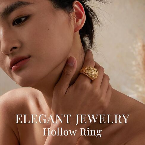 Gold Ring for Women，18K Gold Plated Hollow Out Design Ring， Personality Trend Fashion Ring in Saudi Arabia