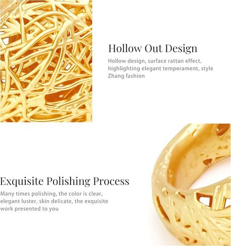 Gold Ring for Women，18K Gold Plated Hollow Out Design Ring， Personality Trend Fashion Ring in Saudi Arabia
