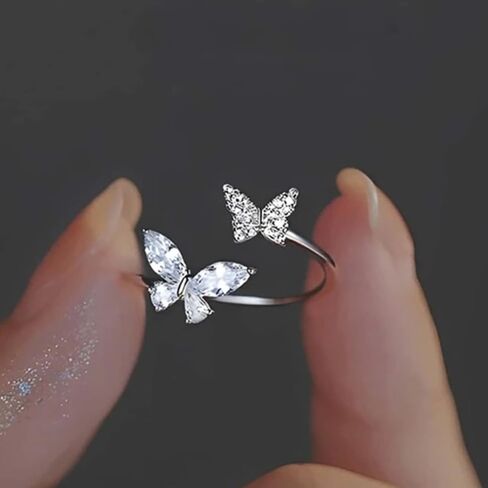 Open-Style Ladies' Ring Featuring Dual Butterflies with Shining Cubic Zirconia inlay in Saudi Arabia