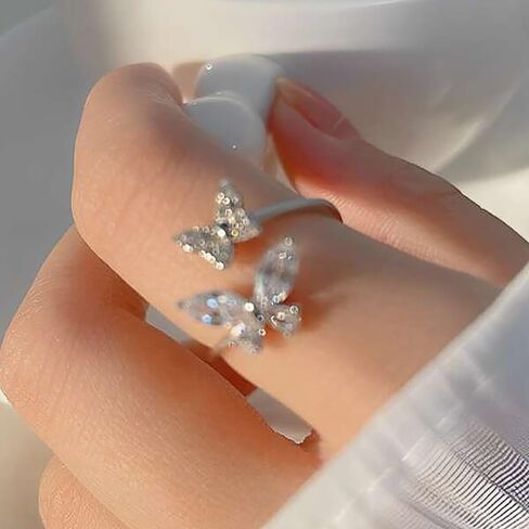 Open-Style Ladies' Ring Featuring Dual Butterflies with Shining Cubic Zirconia inlay in Saudi Arabia