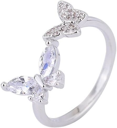 Open-Style Ladies' Ring Featuring Dual Butterflies with Shining Cubic Zirconia inlay in Saudi Arabia