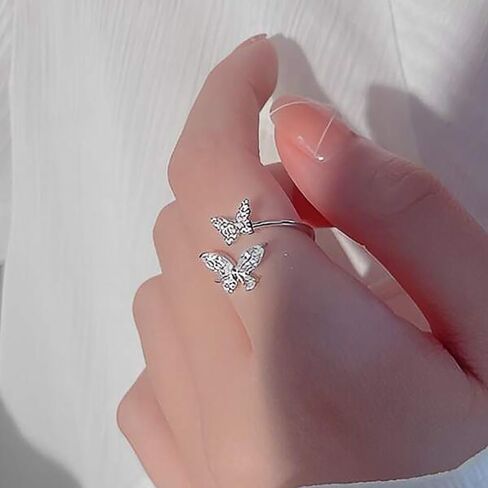 Open-Style Ladies' Ring Featuring Dual Butterflies with Shining Cubic Zirconia inlay in Saudi Arabia