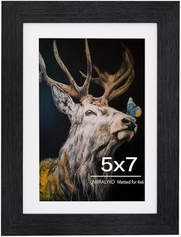 إطار صورة مقاس 5x7، إطارات صور من الخشب الصلب مع زجاج شبكي، عرض 4x6 مع حصيرة أو 5x7 بدون حصيرة، إطار صورة لعرض الطاولة والجدار، حزمة واحدة، أسود in Kuwait