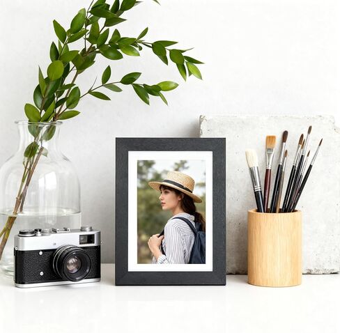 إطار صورة مقاس 5x7، إطارات صور من الخشب الصلب مع زجاج شبكي، عرض 4x6 مع حصيرة أو 5x7 بدون حصيرة، إطار صورة لعرض الطاولة والجدار، حزمة واحدة، أسود in Kuwait