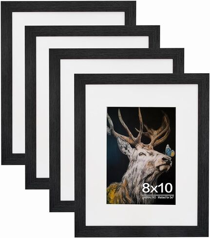 إطار صورة مقاس 5x7، إطارات صور من الخشب الصلب مع زجاج شبكي، عرض 4x6 مع حصيرة أو 5x7 بدون حصيرة، إطار صورة لعرض الطاولة والجدار، حزمة واحدة، أسود in Kuwait