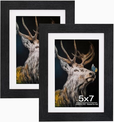 إطار صورة مقاس 5x7، إطارات صور من الخشب الصلب مع زجاج شبكي، عرض 4x6 مع حصيرة أو 5x7 بدون حصيرة، إطار صورة لعرض الطاولة والجدار، حزمة واحدة، أسود in Kuwait