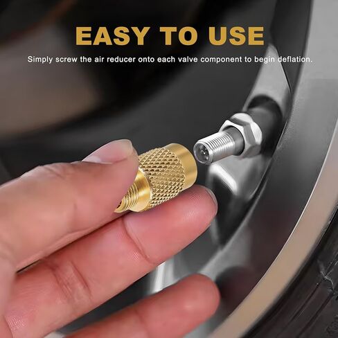 Tire Deflator, 4 in 1 Brass Tire Air Pressure Deflation Valve Kit with Keychain & Valve Caps, Portable Tyre Pressure Relief Device Air Down Tools for Offroad Vehicles in Kuwait