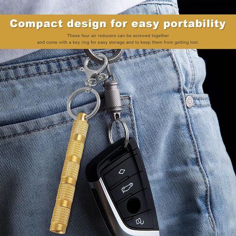 Tire Deflator, 4 in 1 Brass Tire Air Pressure Deflation Valve Kit with Keychain & Valve Caps, Portable Tyre Pressure Relief Device Air Down Tools for Offroad Vehicles in Kuwait