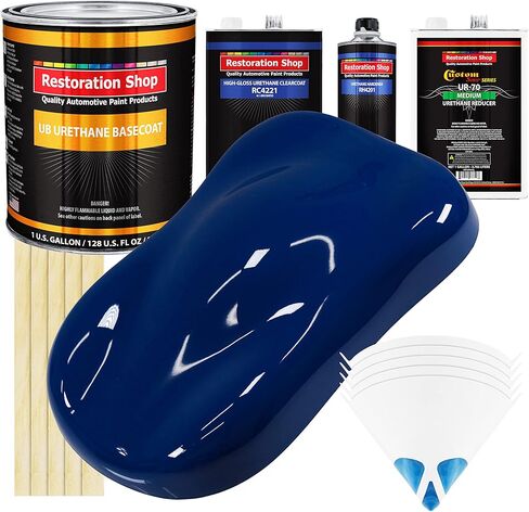 Restoration Shop - Marine Blue Urethane Basecoat with Clearcoat Auto Paint - Complete Medium Gallon Paint Kit - Professional High Gloss Automotive, Car, Truck Refinish Coating in Kuwait