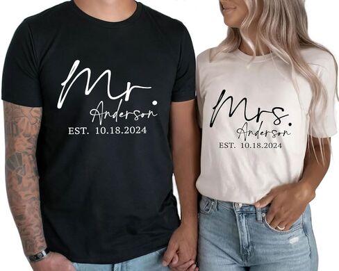 Personalized Mr and Mrs Shirts, Bride Groom Shirt, Hubby Wifey Shirt, Bride Tshirts, Just Married Shirts, Wedding Gifts in Saudi Arabia