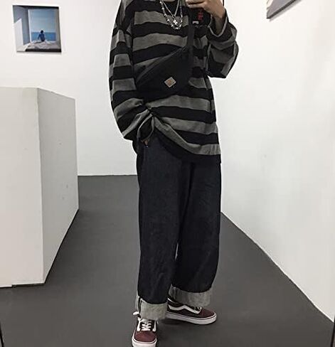 Unisex Harajuku Oversized Stripe T Shirts Long Sleeve Crew Neck Casual Y2K Emo Grunge Streetwear Pullover in Saudi Arabia