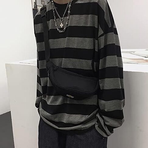Unisex Harajuku Oversized Stripe T Shirts Long Sleeve Crew Neck Casual Y2K Emo Grunge Streetwear Pullover in Saudi Arabia
