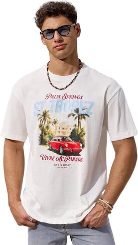 Mens Graphic T-Shirts Cotton Loose Fit Summer Crew Neck Short Sleeve Tee (S-XXL) in Saudi Arabia