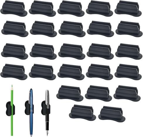 25 Pcs Adhesive Pen Holder, Upgraded Pen Holder for Desk Slicone Holder Marker Holder for Classroom Clipboard Wall Teacher Supplies School Office Desk Accessories（Black） in Kuwait
