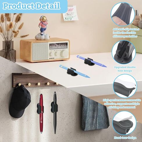 25 Pcs Adhesive Pen Holder, Upgraded Pen Holder for Desk Slicone Holder Marker Holder for Classroom Clipboard Wall Teacher Supplies School Office Desk Accessories（Black） in Kuwait