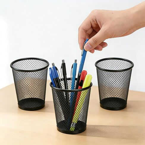 3 Pack Pen Holder for Desk, Mesh Pencil Holder for Desk Organizer, Metal Wire Pen Cup, Black Marker Storage & Makeup Brush Holders, Large Capacity Office Desk Accessories & Supplies in Saudi Arabia
