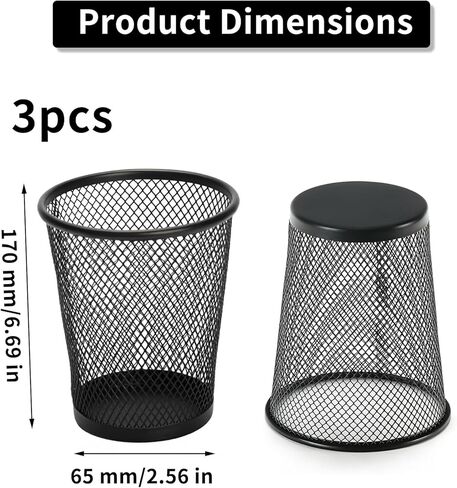 3 Pack Pen Holder for Desk, Mesh Pencil Holder for Desk Organizer, Metal Wire Pen Cup, Black Marker Storage & Makeup Brush Holders, Large Capacity Office Desk Accessories & Supplies in Saudi Arabia